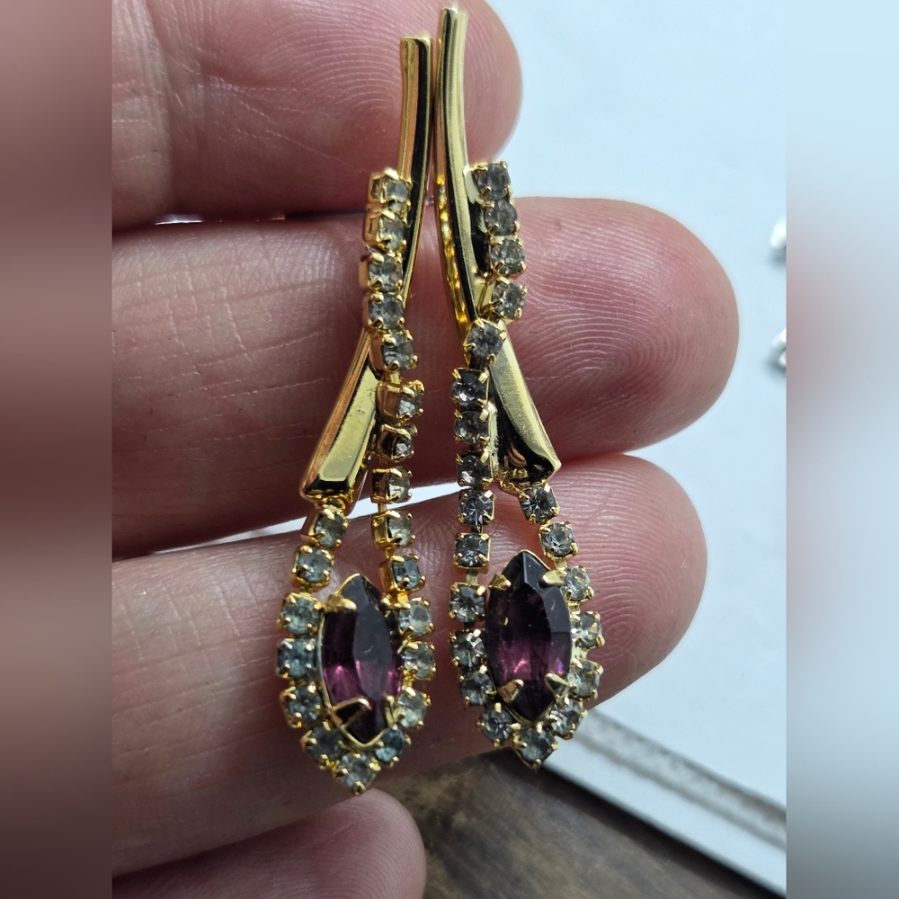 Elegant Gold and Purple Drop Earrings